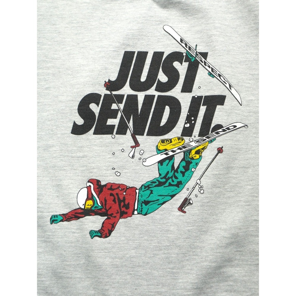 Jerry of the Day "Just Send It" Ski Snowboard Graphic Sweatshirt Gray Mens 2XL - Picture 2 of 9